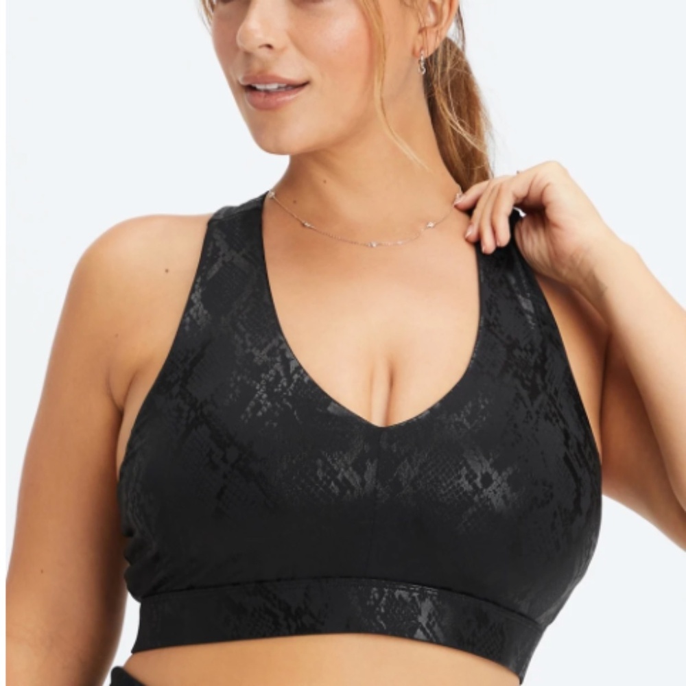 FABLETICS On-The-Go Midi Medium Impact Sports Bra in Black Snake Foil Size L